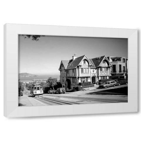 Cable car ascends hill San Francisco California White Modern Wood Framed Art Print by Highsmith, Carol