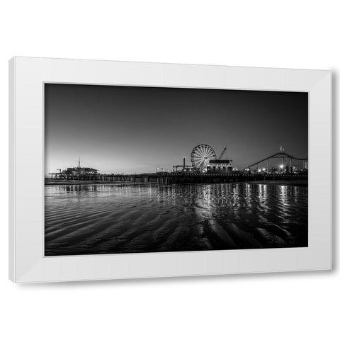 Santa Monica Pier at Sunset California Black and White White Modern Wood Framed Art Print by Highsmith, Carol