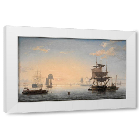 Harbor of Boston with the City in the Distance White Modern Wood Framed Art Print by Lane, Fitz Henry