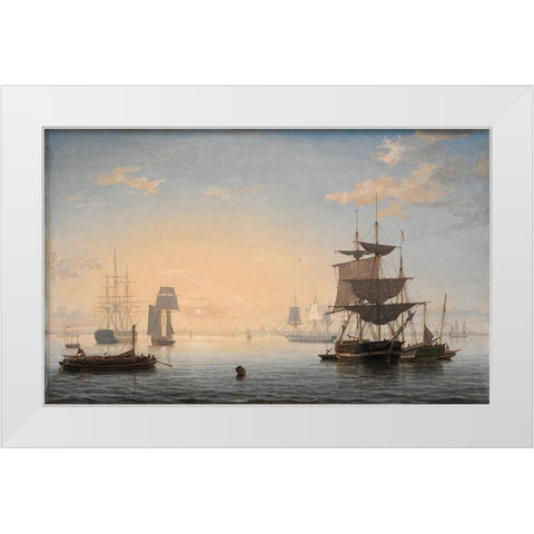 Harbor of Boston with the City in the Distance White Modern Wood Framed Art Print by Lane, Fitz Henry