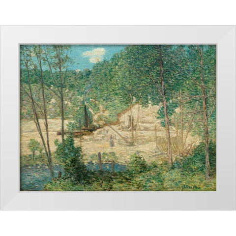 The Building of the Dam White Modern Wood Framed Art Print by Weir, J. Alden