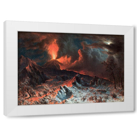 Mount Vesuvius at Midnight White Modern Wood Framed Art Print by Bierstadt, Albert
