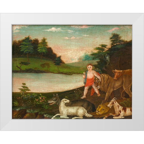 The Peaceable Kingdom White Modern Wood Framed Art Print by Hicks, Edward