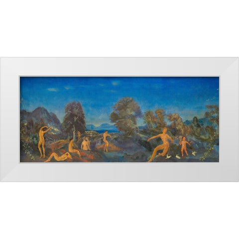 Hermes and the Infant Dionysus White Modern Wood Framed Art Print by Davies, Arthur B.