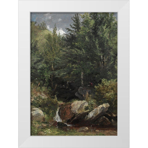 Trees and a Stream on a Hillside White Modern Wood Framed Art Print by Cropsey, Jasper F.