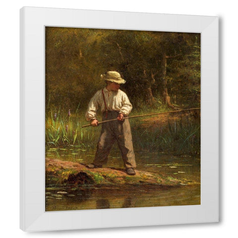 Boy Fishing White Modern Wood Framed Art Print by Johnson, Eastman