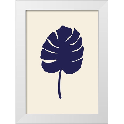 Monstera Leaf Dark Blue White Modern Wood Framed Art Print by Uppsala Studio