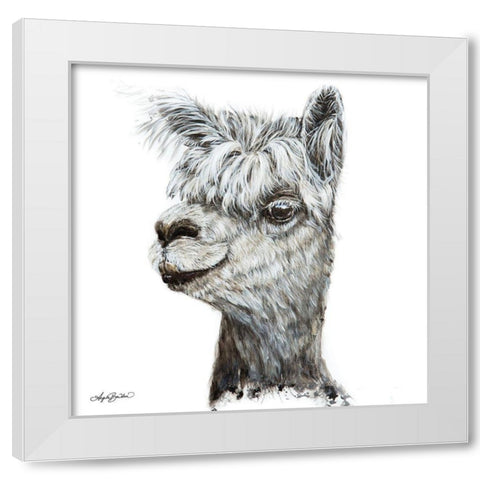 Alphie the Alpaca White Modern Wood Framed Art Print by Bawden, Angela