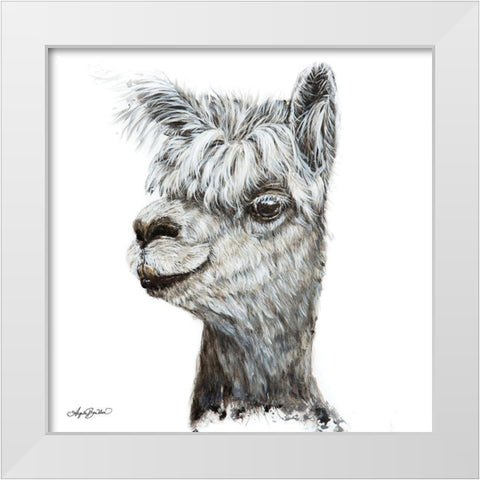 Alphie the Alpaca White Modern Wood Framed Art Print by Bawden, Angela