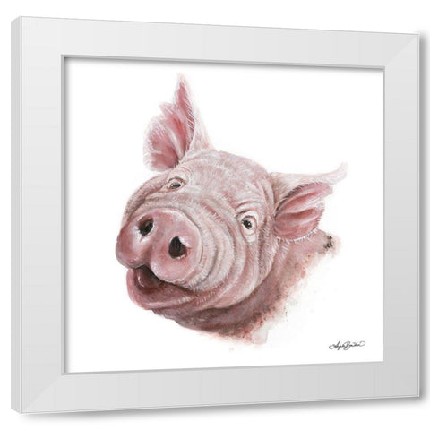 Penny the Pig White Modern Wood Framed Art Print by Bawden, Angela