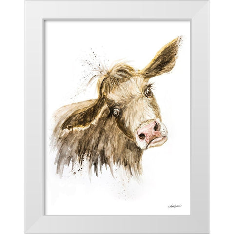 Miles the Cow White Modern Wood Framed Art Print by Bawden, Angela