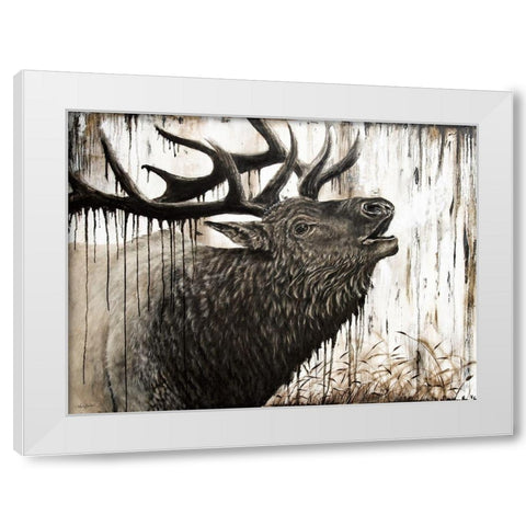 Bugling Bull Elk   White Modern Wood Framed Art Print by Bawden, Angela
