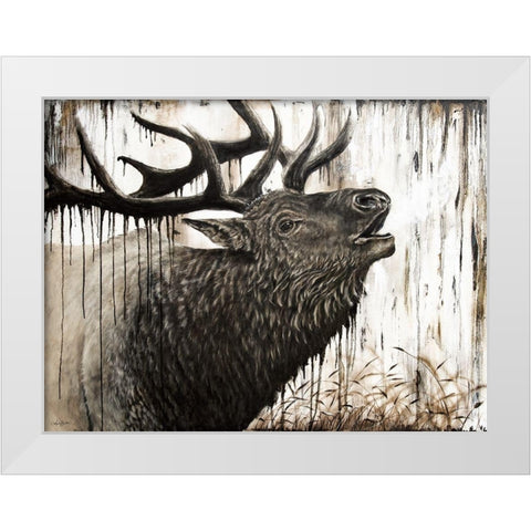 Bugling Bull Elk   White Modern Wood Framed Art Print by Bawden, Angela