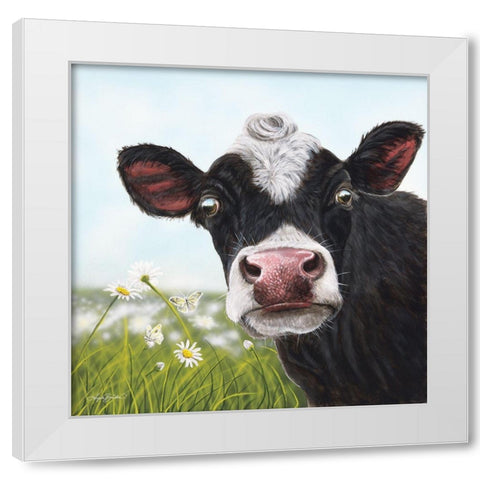 Daisy Moo White Modern Wood Framed Art Print by Bawden, Angela