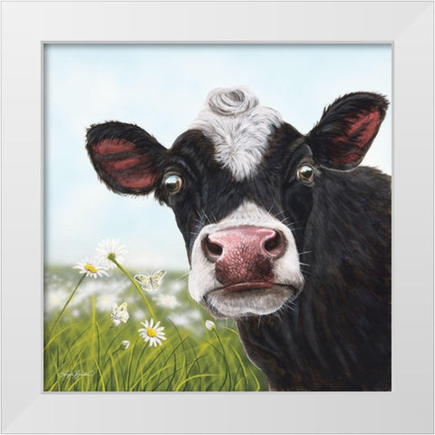 Daisy Moo White Modern Wood Framed Art Print by Bawden, Angela