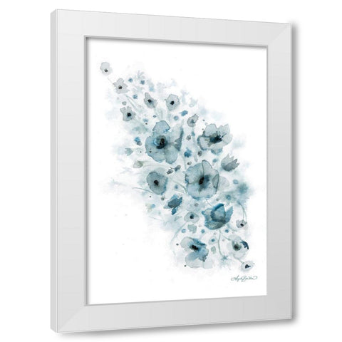 Blue Floral Splash I White Modern Wood Framed Art Print by Bawden, Angela