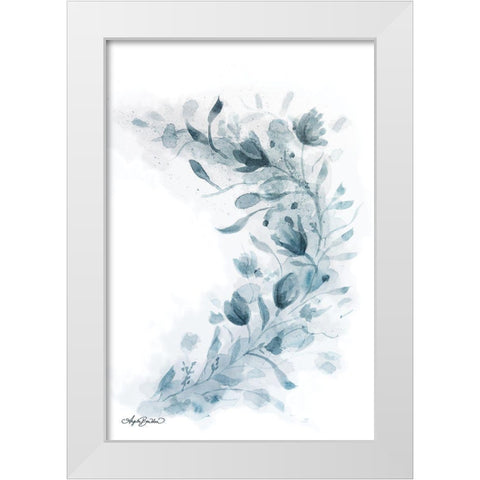 Blue Floral Splash II White Modern Wood Framed Art Print by Bawden, Angela