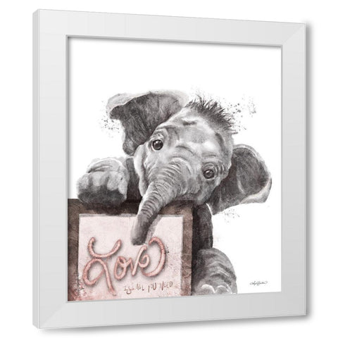 Love is All You Need Elephant White Modern Wood Framed Art Print by Bawden, Angela