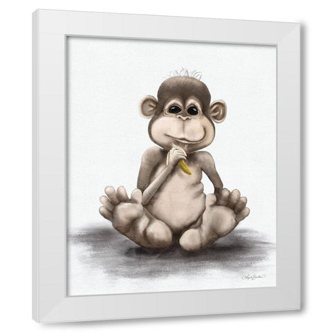 Melvin the Monkey White Modern Wood Framed Art Print by Bawden, Angela