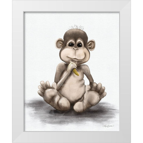 Melvin the Monkey White Modern Wood Framed Art Print by Bawden, Angela
