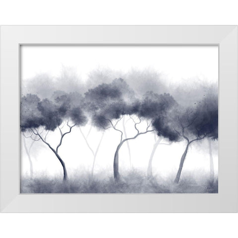 Misty Blue Forest Trees White Modern Wood Framed Art Print by Bawden, Angela