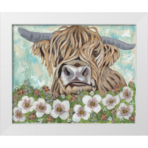 Floral Highland Cow White Modern Wood Framed Art Print by Justice, Ashley