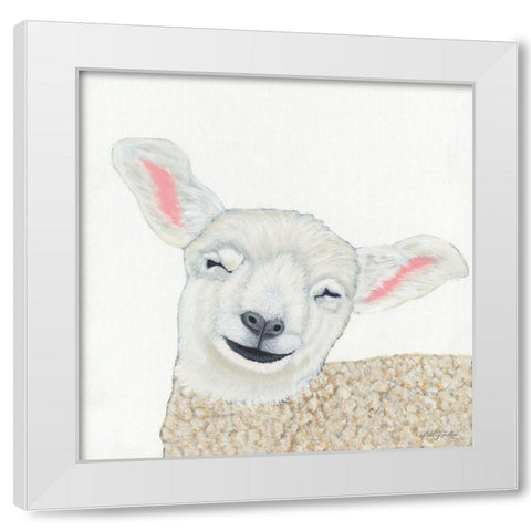 Smiling Sheep White Modern Wood Framed Art Print by Justice, Ashley