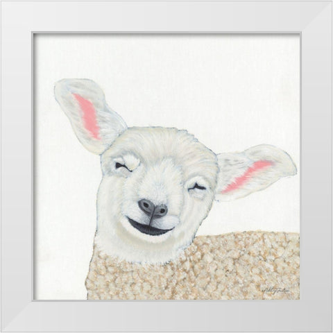 Smiling Sheep White Modern Wood Framed Art Print by Justice, Ashley