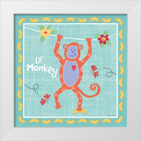 Beetle and Bob Baby Monkey White Modern Wood Framed Art Print by LaPoint, Annie