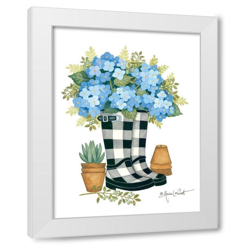 Hydrangeas Boots White Modern Wood Framed Art Print by LaPoint, Annie