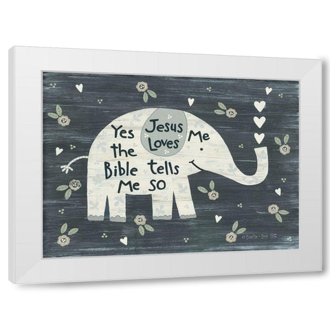 Jesus Loves Me Elephant      White Modern Wood Framed Art Print by LaPoint, Annie