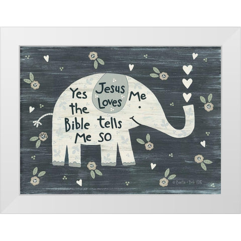 Jesus Loves Me Elephant      White Modern Wood Framed Art Print by LaPoint, Annie