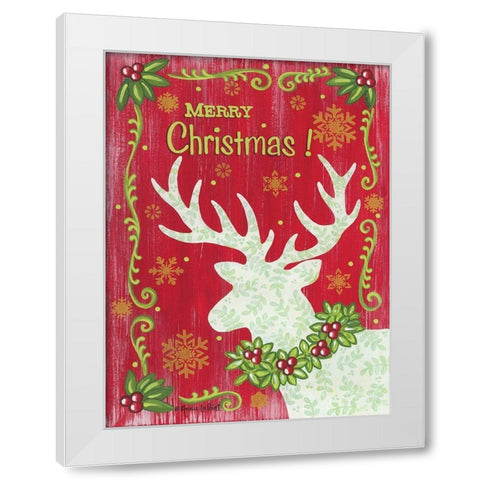 Merry Christmas Reindeer White Modern Wood Framed Art Print by LaPoint, Annie