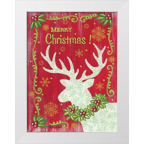 Merry Christmas Reindeer White Modern Wood Framed Art Print by LaPoint, Annie