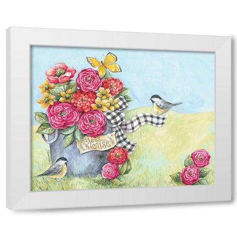 Bless This House Flowers White Modern Wood Framed Art Print by Kater, Diane