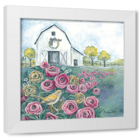 Pink Flower Field White Modern Wood Framed Art Print by Kater, Diane