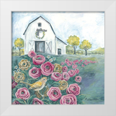 Pink Flower Field White Modern Wood Framed Art Print by Kater, Diane