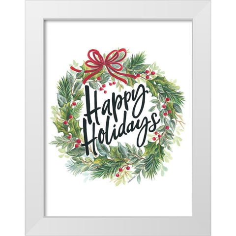 Happy Holidays Wreath White Modern Wood Framed Art Print by Kater, Diane