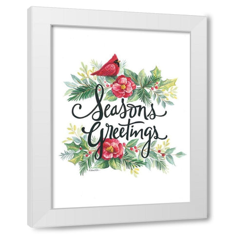 Seasons Greetings Wreath White Modern Wood Framed Art Print by Arthurs, Diane