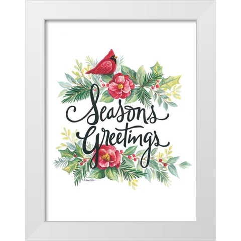Seasons Greetings Wreath White Modern Wood Framed Art Print by Arthurs, Diane