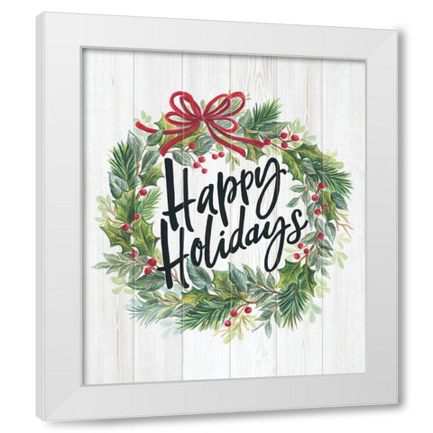 Happy Holidays Wreath White Modern Wood Framed Art Print by Kater, Diane