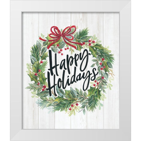 Happy Holidays Wreath White Modern Wood Framed Art Print by Kater, Diane