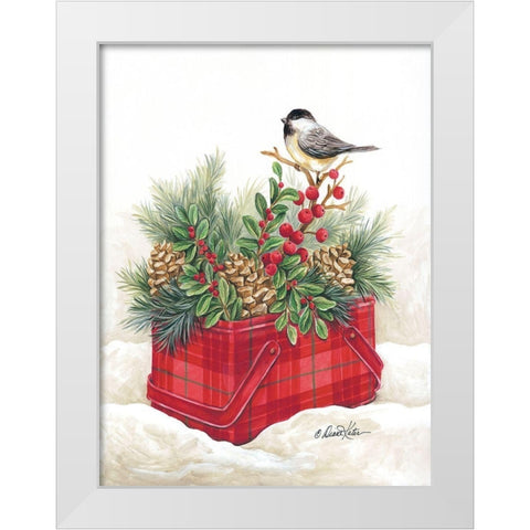 Christmas Lodge Vintage Tin White Modern Wood Framed Art Print by Kater, Diane