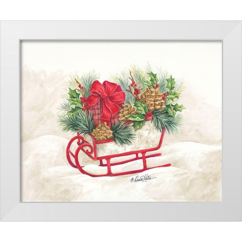 Christmas Lodge Sleigh White Modern Wood Framed Art Print by Kater, Diane