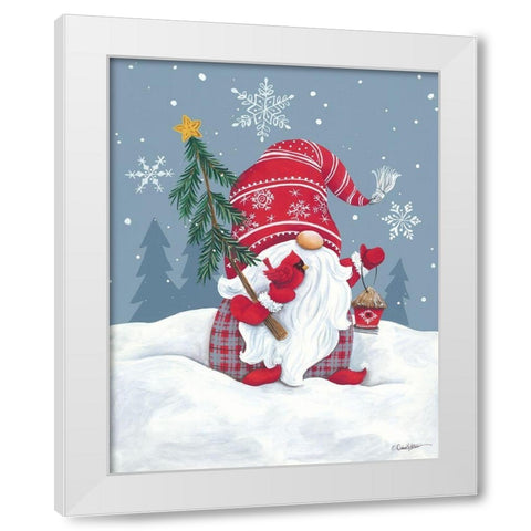 Snowy Gnome with Cardinal White Modern Wood Framed Art Print by Kater, Diane