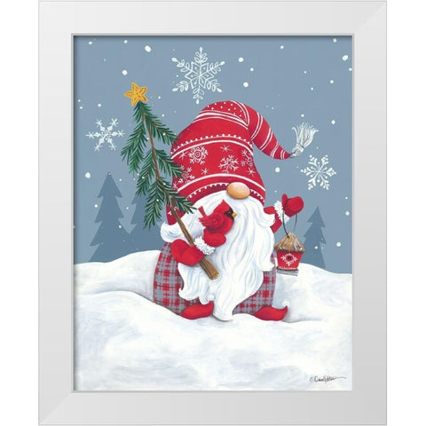 Snowy Gnome with Cardinal White Modern Wood Framed Art Print by Kater, Diane