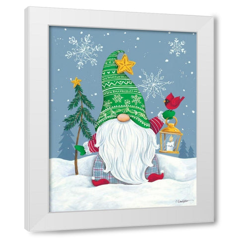 Snowy Gnome with Lantern White Modern Wood Framed Art Print by Kater, Diane