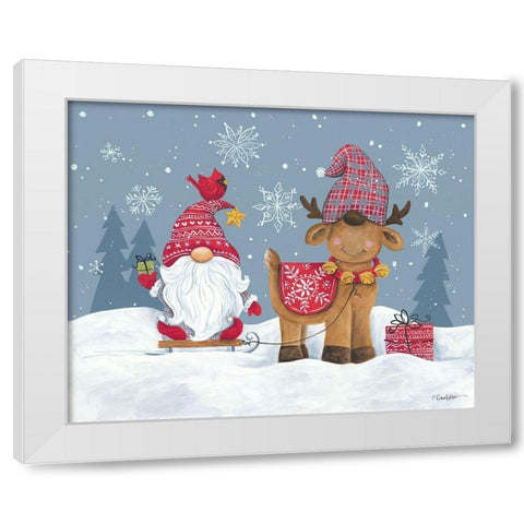 Snowy Gnome with Reindeer White Modern Wood Framed Art Print by Kater, Diane