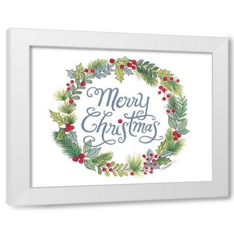 Merry Christmas Wreath White Modern Wood Framed Art Print by Kater, Diane