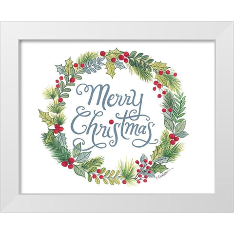 Merry Christmas Wreath White Modern Wood Framed Art Print by Kater, Diane